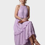 Katia - Sukienka Maxi z Halterem i Falbanami