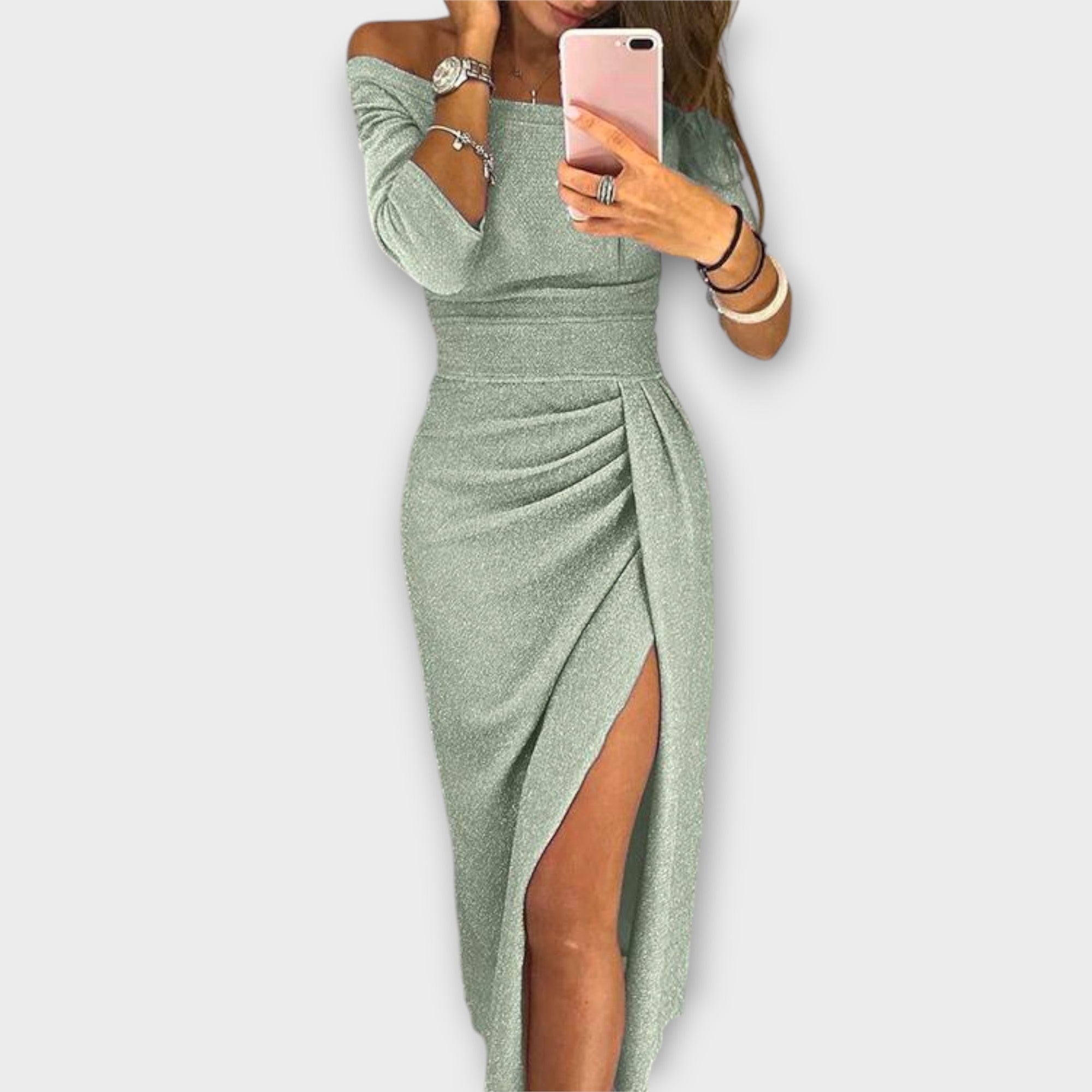 Lena - Elegancka sukienka z odkrytymi ramionami