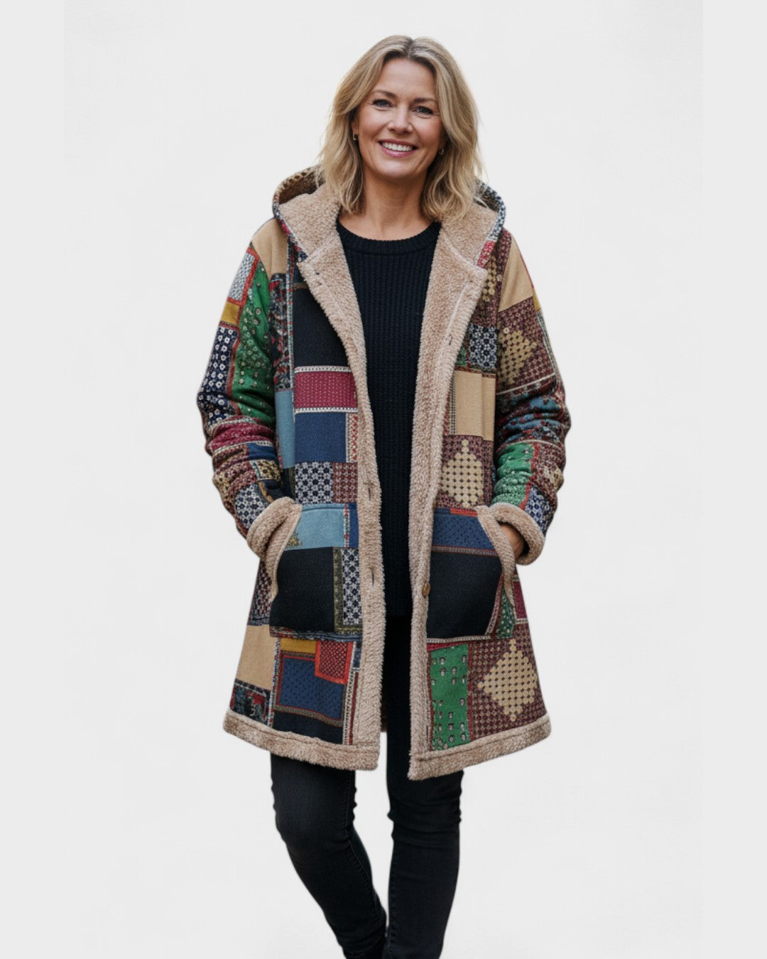 Jesień | Przytulna bluza z kapturem w stylu patchworku