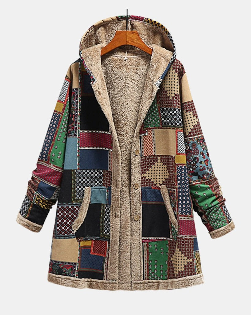 Jesień | Przytulna bluza z kapturem w stylu patchworku