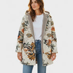 Elena | Płaszcz z kapturem w stylu boho z motywem kwiatowym z tkaniny sherpa