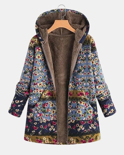 Elena | Bluza z kapturem w stylu boho z motywem kwiatowym z materiału sherpa