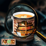Magiczny ceramiczny kubek termiczny z motywem regału na książki