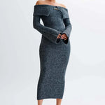 Sukienka midi Off-Shoulder Fluffy Knit
