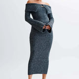 Sukienka midi Off-Shoulder Fluffy Knit