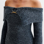 Sukienka midi Off-Shoulder Fluffy Knit
