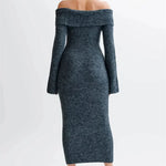 Sukienka midi Off-Shoulder Fluffy Knit