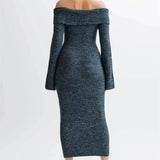 Sukienka midi Off-Shoulder Fluffy Knit