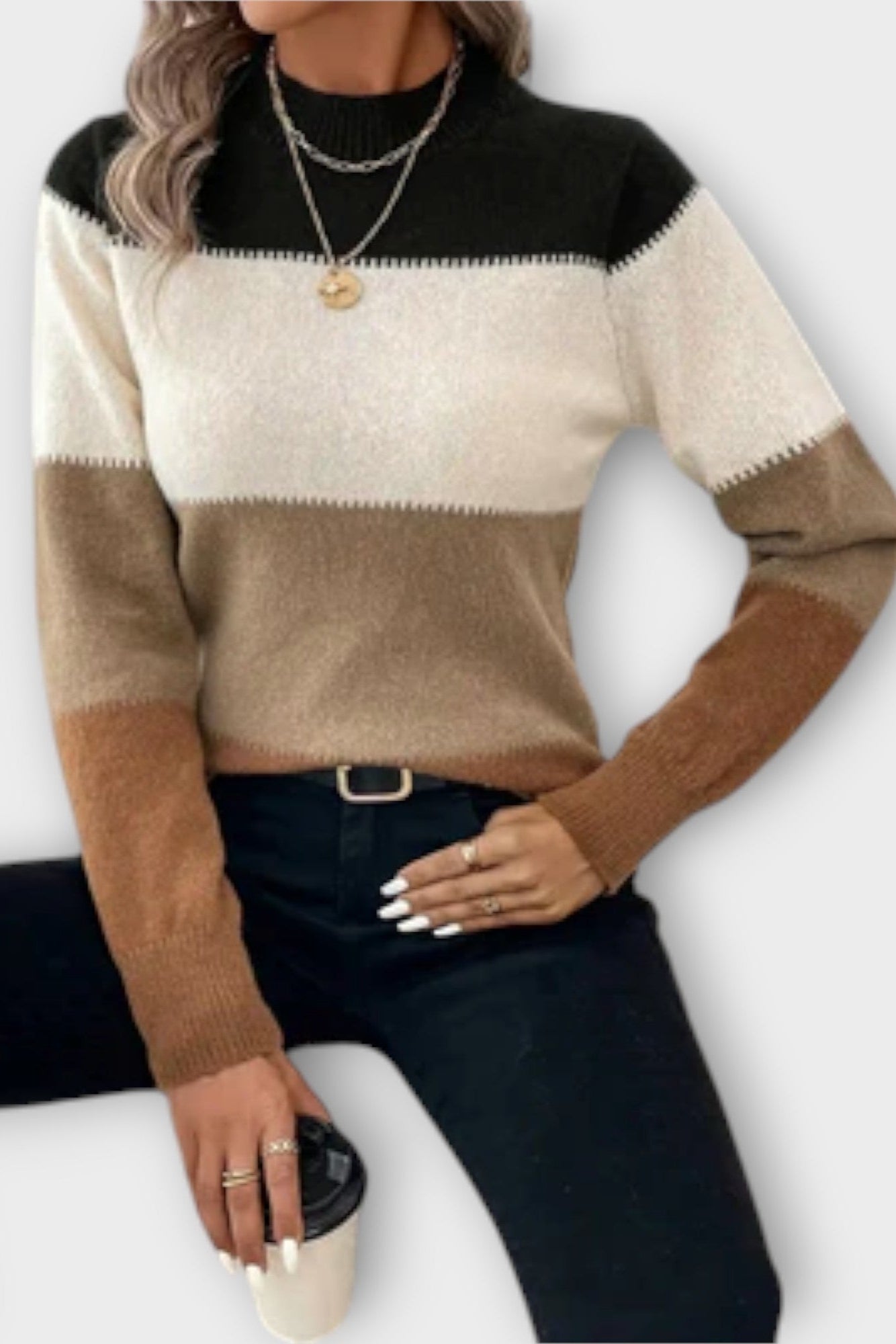 Vibeke | Sweter w paski z dzianiny
