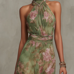Livia - Elegancka Maxi Sukienka Halter w Kwiaty