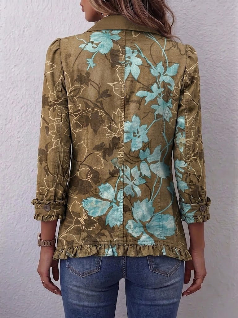 Lilia | Boho Gradient Vintage Kwiatowy Kurtka z Falbanami