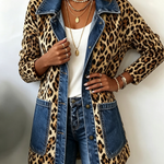 Nora | Kurtka dżinsowa z kontrastowym panelem w print lamparta
