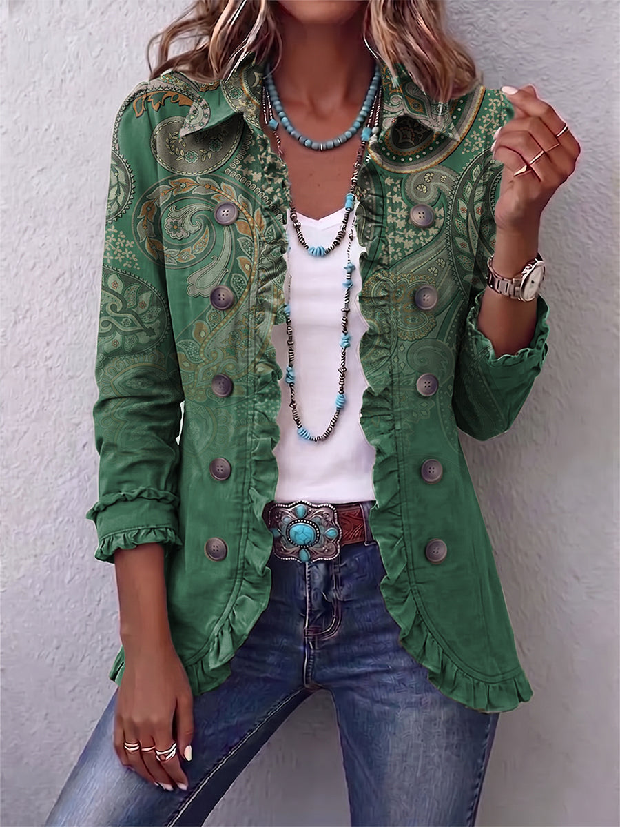 Aria | Kurtka boho z falbanami i nadrukiem paisley
