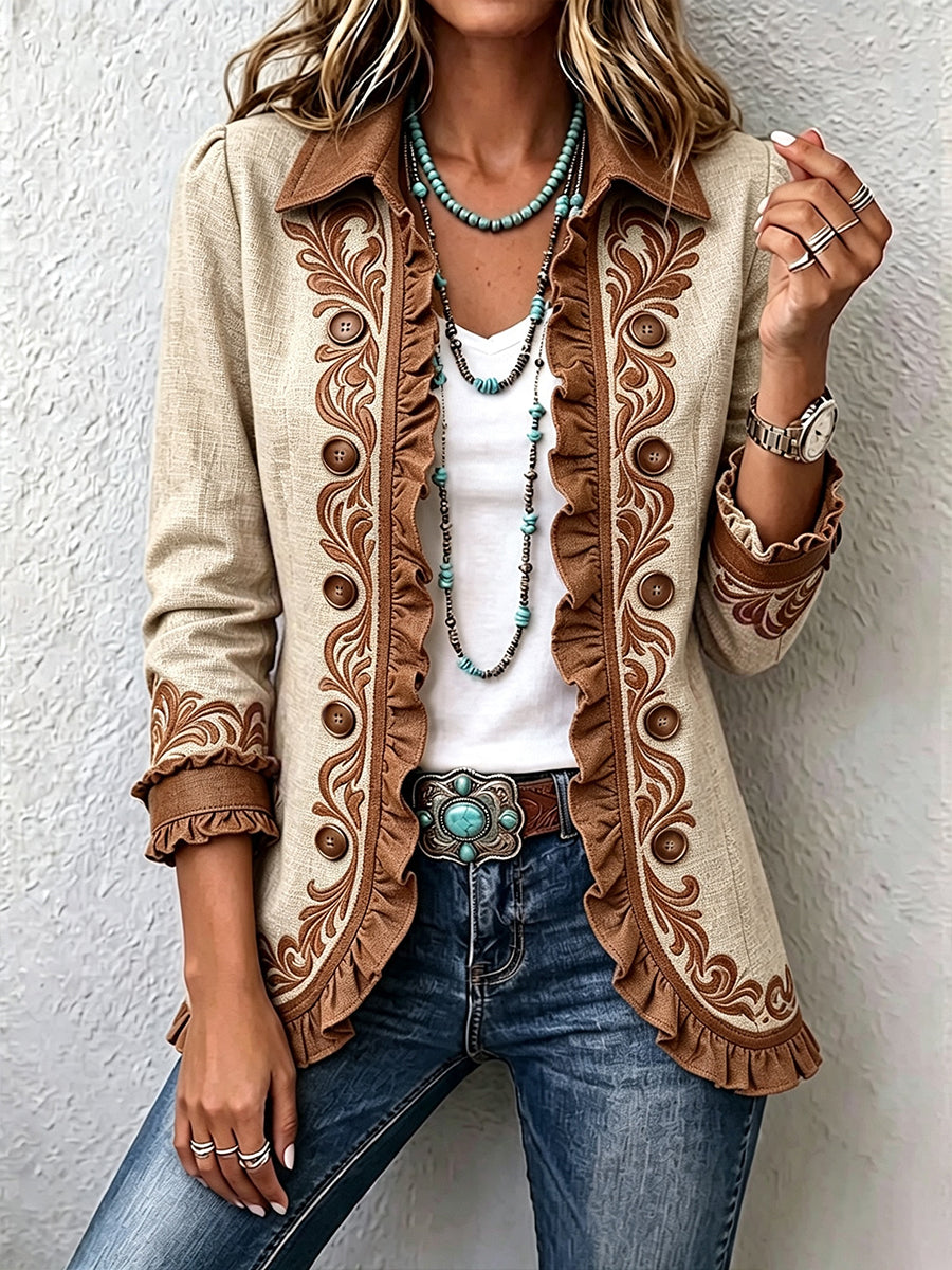 Scarlett | Vintage Bohemian Kwiatowa Kurtka z Falbankami