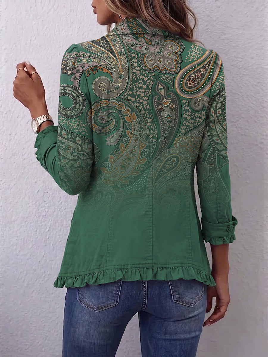 Aria | Kurtka boho z falbanami i nadrukiem paisley