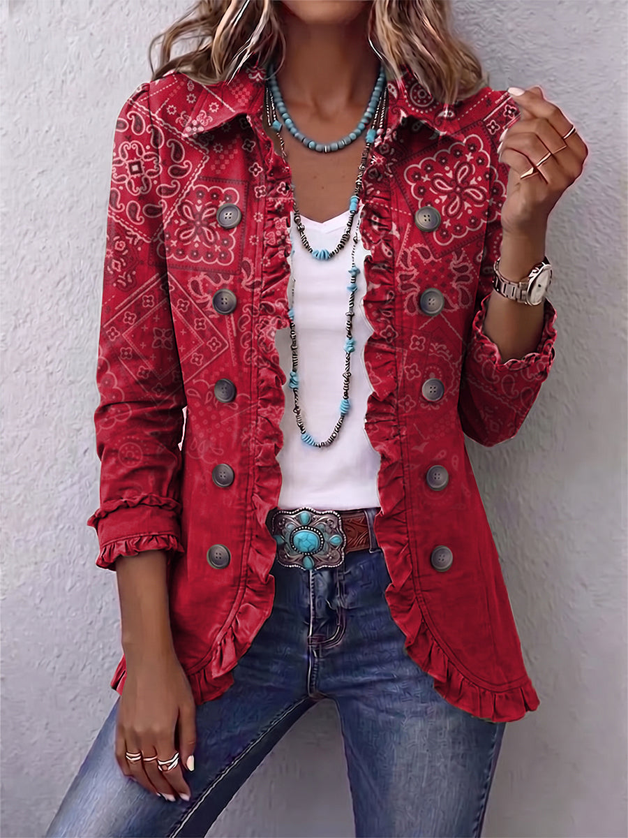 Riley | Kurtka boho z falbanami, wzór paisley ombre