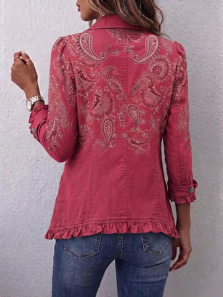 Camila | Kurtka z falbanami z nadrukiem paisley w stylu vintage