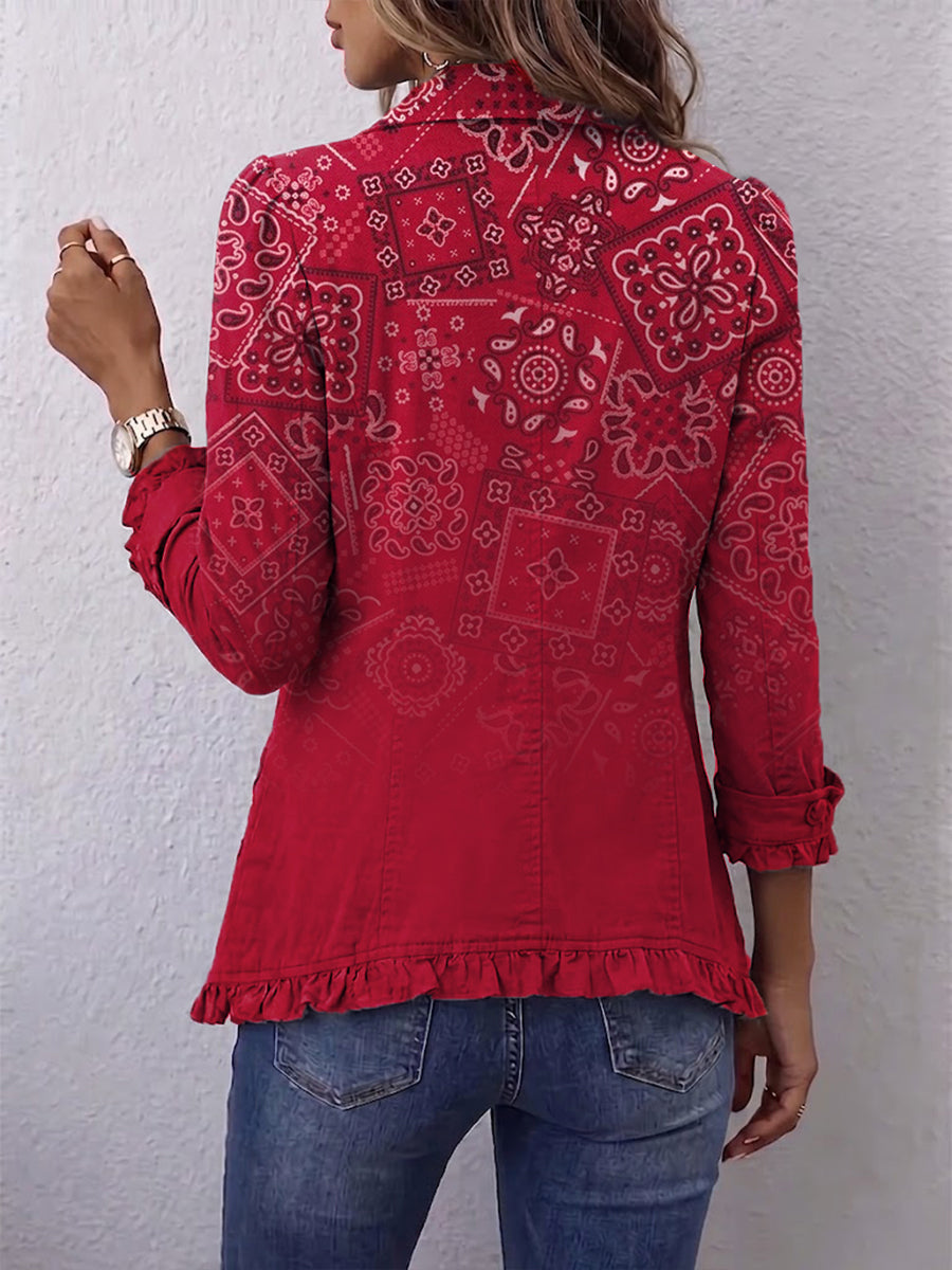Riley | Kurtka boho z falbanami, wzór paisley ombre
