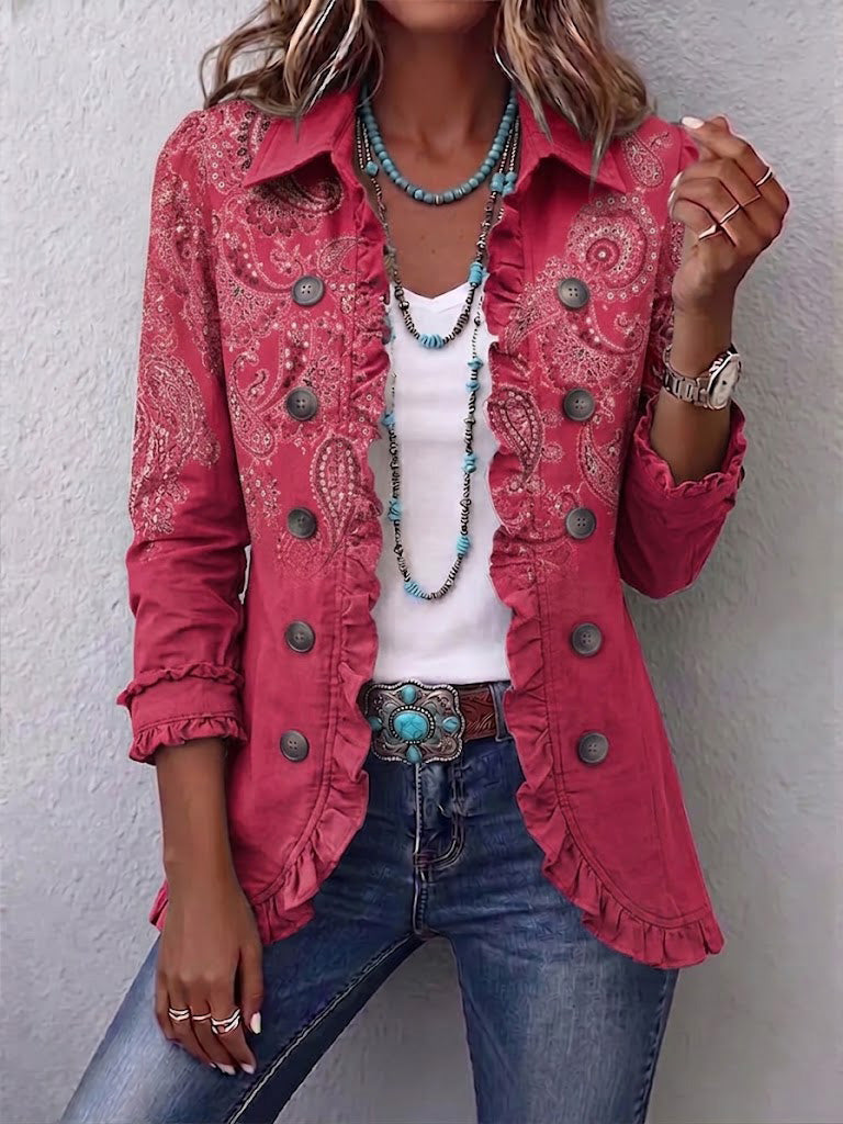Camila | Kurtka z falbanami z nadrukiem paisley w stylu vintage