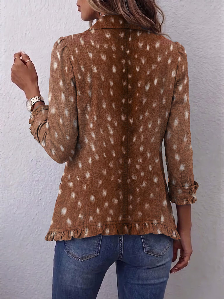 Layla | Boho Kurtka w Zwierzęcy Wzór z Falbankami
