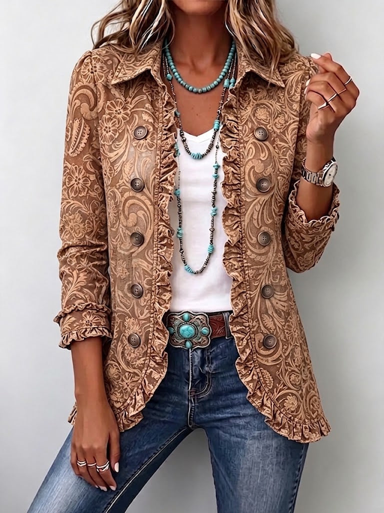 Madison | Kurtka vintage boho z falbanami i kwiatowym nadrukiem